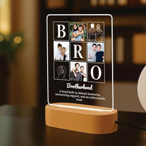 Image of Giftplease Customized LED Night Light Photo Frame Rakhi Gift Set for Brother | Personalized Acrylic Lamp with Premium Rakhi, Roli Chawal & Greeting Card | Perfect Rakshabandhan Hamper for Bhaiya