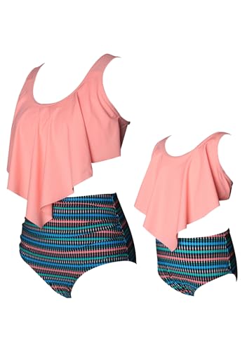 Mommy and Me Swimsuits Tummy Control Ruffle 2 Piece High Waisted Bathing Suit Swimwear2