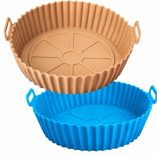 Image of SAKORAWARE Pack of 2 Silicone Air Fryer Mould Tray 8x8 Inches| Reusable Basket with Handles Non-Stick BPA-Free Food Grade Oven Baking Pan for Frying Roasting Baking Cooking Dishwasher Safe, Multicolor