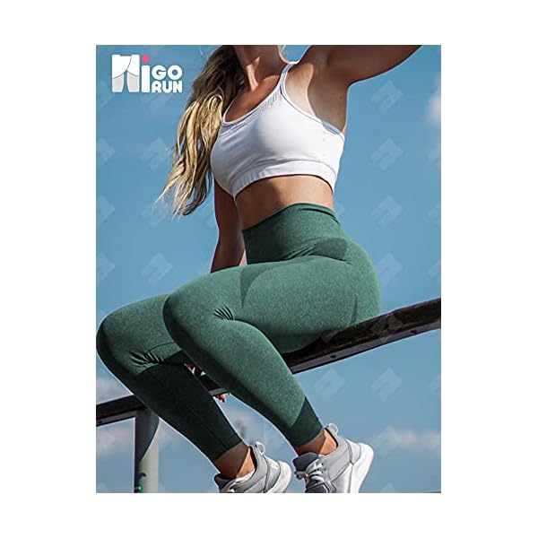 HIGORUN Women Seamless Leggings Smile Contour High Waist Workout Gym Yoga Pants Green L