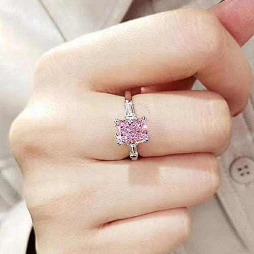 925 Sterling Silver Fashion Square Pink Diamond Zirconium Ring Personalized Promise Ring Women's 18K Gold Plated Sweet Temperament Square Diamond Ring Engagement Ring for Women (8)3