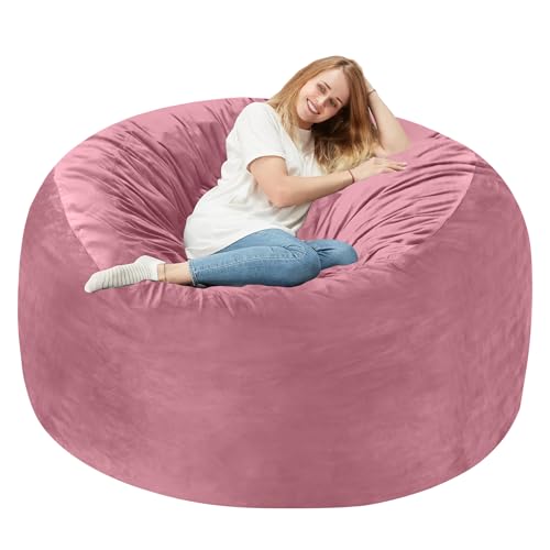Homguava 4 FT Bean Bag Chair: 4' Bean Bags with Memory Foam Filled, Large Beanbag Chairs Soft Sofa with Dutch Velvet Cover-Dusty Pink