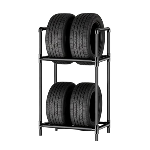 CISSIYOG Porte-pneus pour 4 Pneus, Étagère de Rangement pour Pneus Réglable en Hauteur, Structure en Acier Robuste, Support de Rangement pour Garage &...