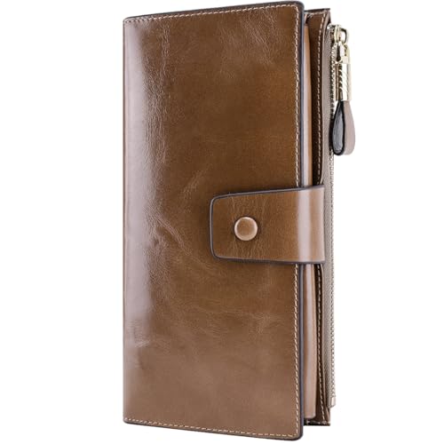 Image of Itslife Women's RFID Blocking Large Capacity Luxury Wax Genuine Leather Clutch Wallet Ladies Card holder