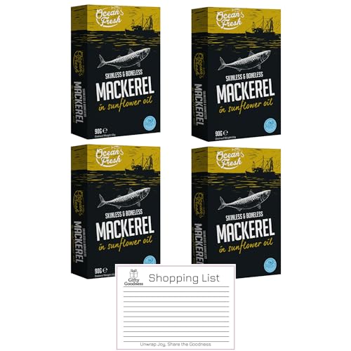 Ocean Fresh Skinless & Boneless Mackerel Fillets in Sunflower Oil High Protein Canned Fish Ready to Eat Perfect for Salads Sandwiches & Pasta Includes Gifty Goodness Shopping List