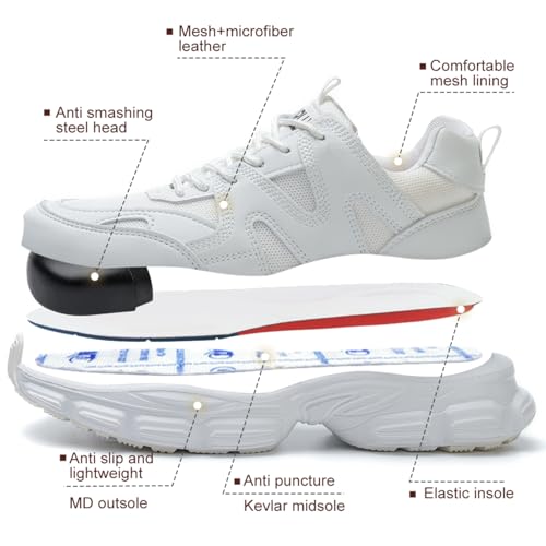 Steel Toe Shoes for Women Air Cushion Work Sneakers Breathable Safety Walking Shoes Anti-Smashing and Anti-Puncture3