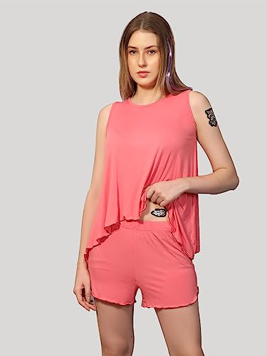 Image of Evolove Women's Micro Modal Round Neck Sleeveless Night Suit /Top & Short Set Super Soft Comfortable (Modal-Shorts Set)