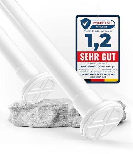 MEISENBERG Gardinenstange ohne Bohren - Weiß, Ø 25 mm - Teleskopstange Vorhang - Duschstange zum Klemmen - Klemmstange für Fenster, Raumteiler und Küche (70-120cm)