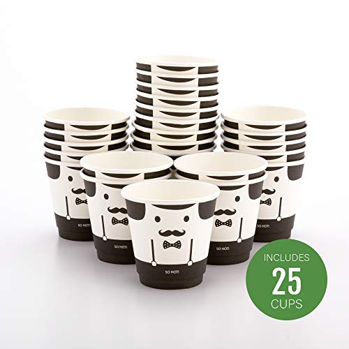 Image of Restaurantware 8 Ounce Paper Coffee Cups, Pack of 25 Monsieur Design Disposablea€ inchLeakproof, Recyclable, Black and White Insulated Hot Beverage Holders, Matching Lids Available and Sold Separately