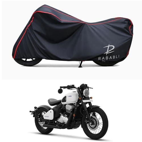 Image of Waterproof Bike Body Cover Compatible for | Jawa 42 Bobber BS6 | Taffeta Fabric, Red Piping Design, Bottom Elastic Fit | Dustproof, Sun UV & Rain Protection for All Bikes