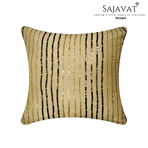 Image of SAJAVAT HOME Dupion Silk Self Design Cushion Cover (Pack of 1) Exclusive Edition 18x18 INCHES / 45x45 cm Brown (Grey, Dupion Silk) (Beige, Dupion Silk)