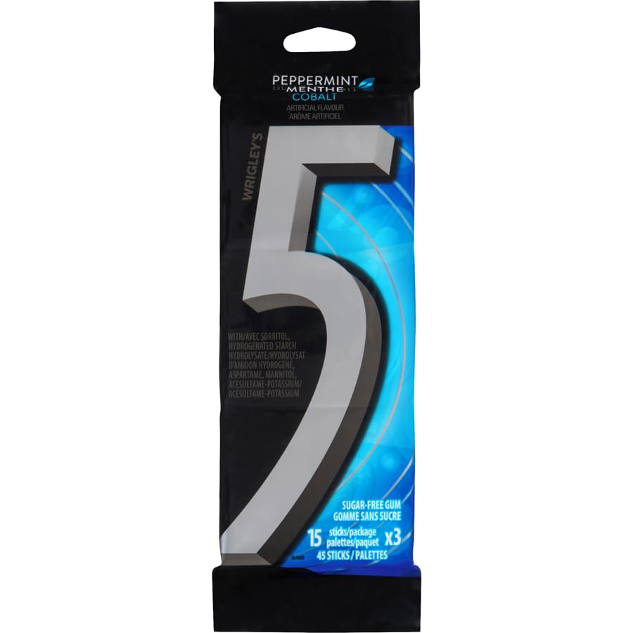 Miniatura 2 de Wrigley's - 5 chicles de mascar sin azúcar con sabor a menta y cobalto, (paquetes de 9 x 15 chicles en palo) Enviado desde Canadá