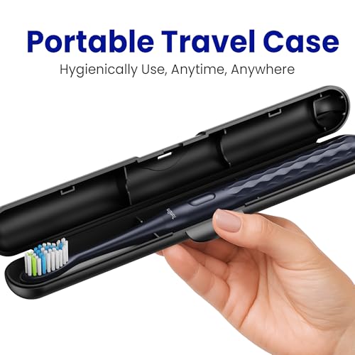 Image of 7AM2M Sonic Travel Electric Toothbrush for Adults & Kids, Travel Case&2 Brush Heads, Battery Powered Sonic Toothbrush, Compact Design for Daily /Travel Use-Navy