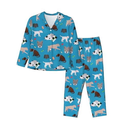 Kfjghhl Dog Show - Conjunto de pijama suave de dos piezas para mujer, conjunto de pijama de manga larga, pantalones a cuadros, bolsillos para dormir, Negro, S