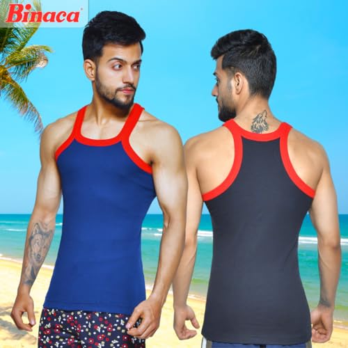 Image of Binaca Premium Men's Ribbed Vest, Pack of 3 & 5 Sleeveless Cotton Gym and Sports Vests for Men - Versatile Inner Vest and Sando Baniyan