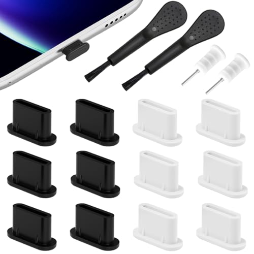 EIH1 16 piezas de protectores contra polvo USB-C, kit de limpieza USB-C, tapones de silicona para puertos USB, cubiertas protectoras para iPhone 15/15 Pro/15 Pro Max, Google, Samsung, Motorola
