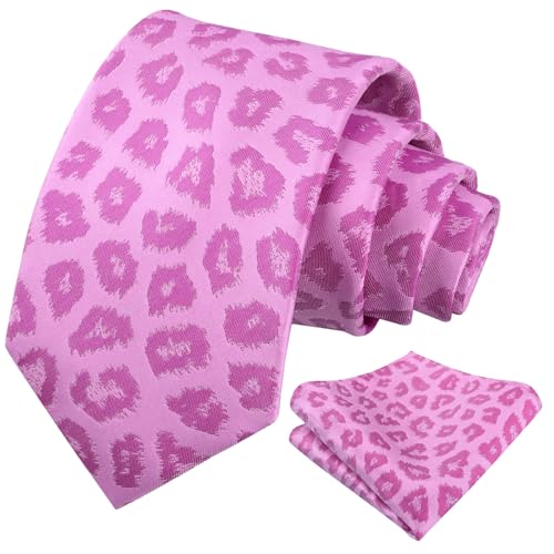 Image of Alizeal Men's Leopard Print Tie Set 3.15'' Necktie with Pocket Square Gift Box for Wedding and Fashion Occasions