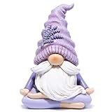 Hodao Zen Lavender Meditation Gnome Figurine - Yoga Inspired Home Decor for Relaxation & Serene Living Spaces Spring Yoga Lavender Gnome Decorations Calming Gifts for Women, and Mom