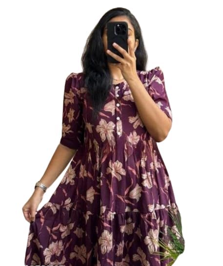 Women's Floral Print Tiered Midi Dress, Half Sleeves, Button-Down, Casual Wear-picture-35