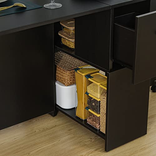 Vanspace Folding Dining Table With 2 Drawers Drop Leaf Dining Table Space Saving Kitchen Table With 6 Wheels And 2-Layer Storage Racks For Kitchen Dining Room Bedroom Restaurant - Black Walnut #TOP7