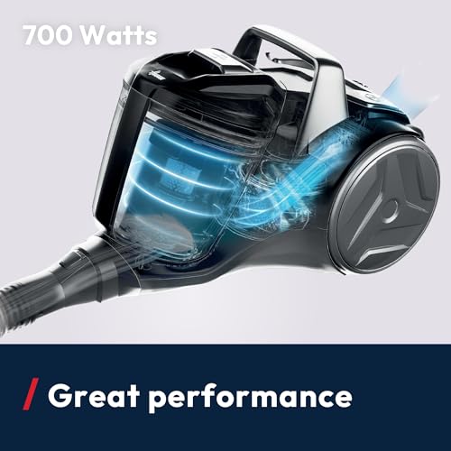 Hoover HP1 Pet Powerful Cylinder Vacuum Cleaner with Pet Hair Tool - Bagless, Compact, Lightweight, Corded, Washable EPA Filter, Large 2L Bin Capacity, Onboard Accessories, 700w [HP120PET]