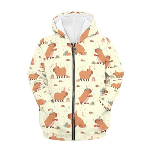 Capybara Theme Girls 6-16 Years Zip Up Hoodie Comfy Long Sleeve with Pockets Casual Kid Hooded Sweatshirts