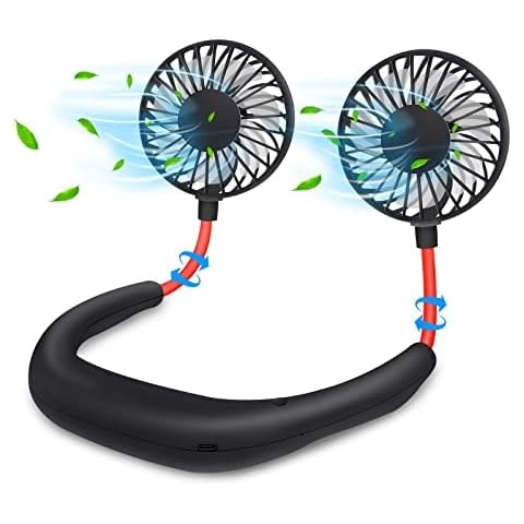 PUHPIG Neck Fan Personal Portable Fan USB Fan Mini Rechargeable Small Fan Neckband Fan Hands Free Wearable Sport Fan (black red) Cover