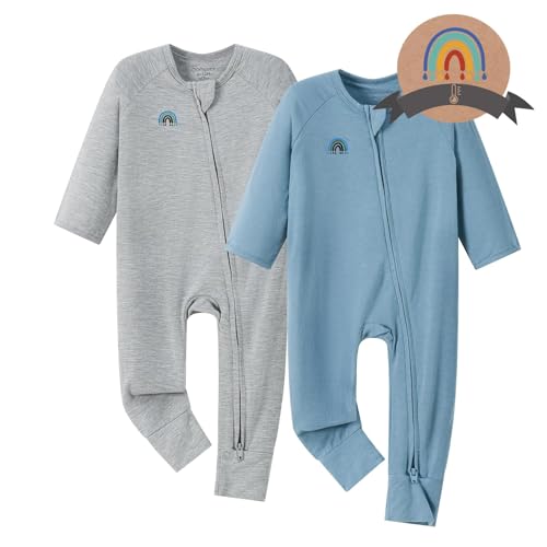 Image of Momcozy Boy Girl Baby Pajamas Onesie, 0-24 M Temp-Sensing 2-Way Zipper Newborn Sleepers, Stretch Viscose Derived from Bamboo
