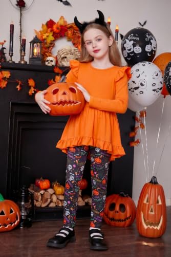 Image of Arshiner Toddler Girl Clothes Ruffle Trim Long Sleeve Pullover Top and Floral Print Leggings Fall Outfits Kids Clothing Sets