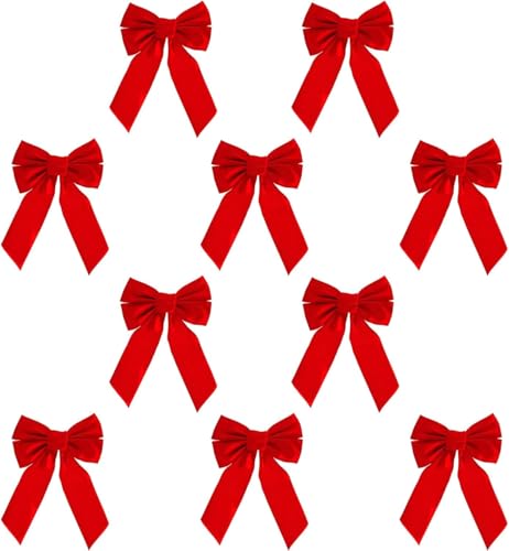 10 rote Samt-Weihnachtskranz-Schleifen, 22,9 cm B x 33 cm L,...