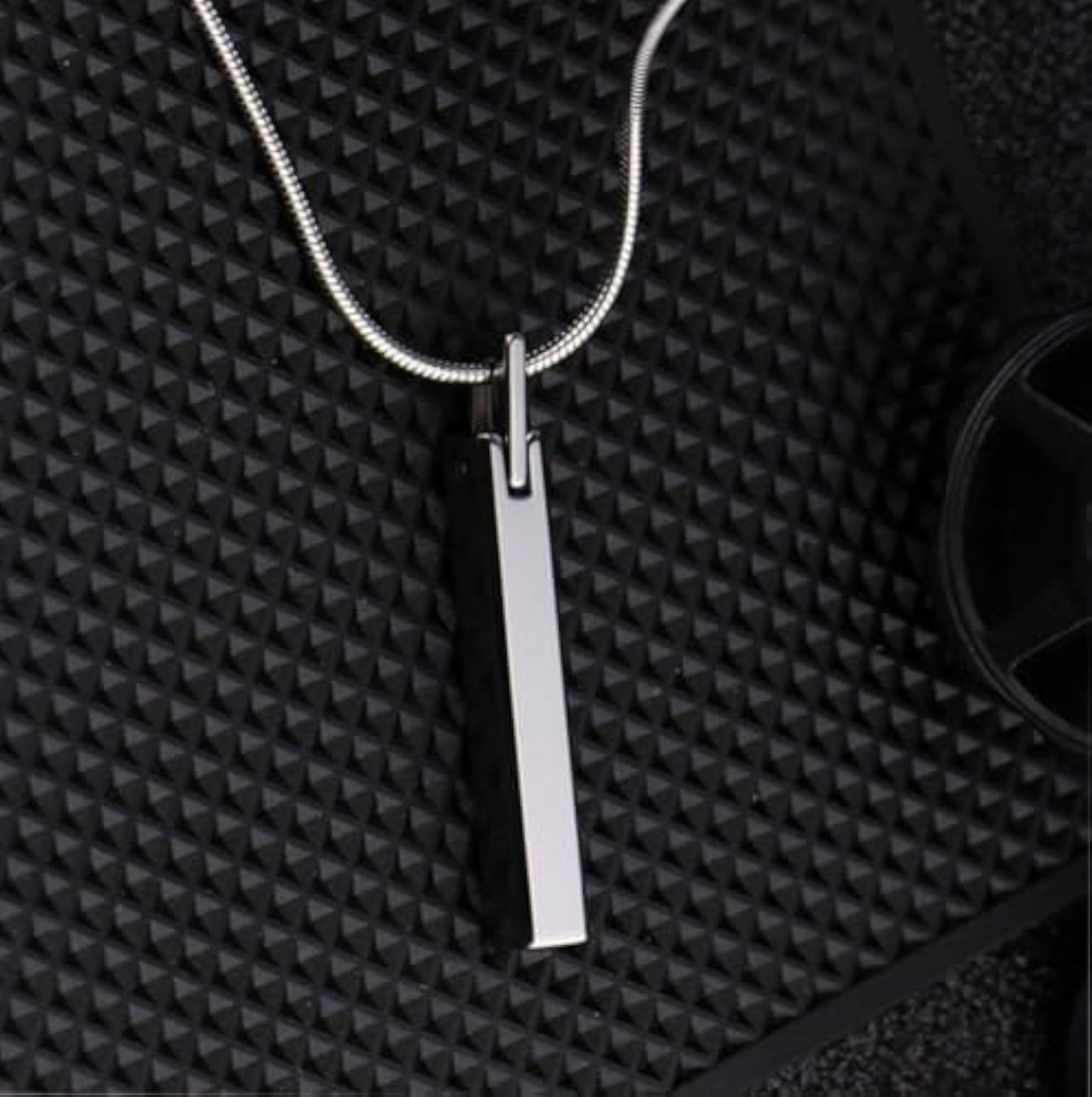 Men's Pure Titanium Steel Silver Bar Pendant with 24inch Snake Chain