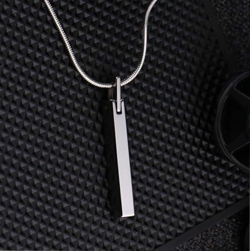 Image of THE MEN THING SLEEK APEX - Pure Titanium Steel Silver Bar Pendant with 24inch Snake Chain for Men & Boys