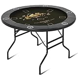 RayChee Round Poker Table Foldable, Folding Texas Holdem Table, 6 Players Portable Casino Card Game Table w/Water-Resistant Cushioned Rail and Stainless Steel Cup Holders (Black, 46 Inch)