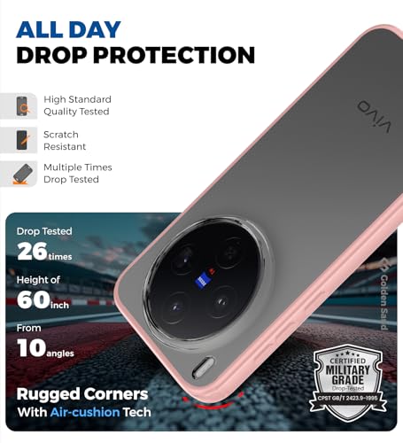 Image of Golden Sand TPU+PC Anti-Scratch Shockproof Sleek Hybrid Armor Back Cover Case Compatible with Vivo X300 5G | Translucent Anti-Yellow Military-Grade Drop Protection Cover (Summit Pink)