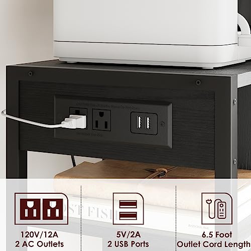 GarveeHome 4 Tier Under Desk Printer Stand with Wheels, Desktop Printer Stand with Power Outlets, Mobile Small Printer Table with Storage Shelf, Rolling Printer Cart for Home Office, Retro Black by GarveeHome - Image 3