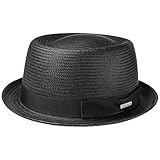 stetson cappello di paglia toyo pork pie donna/uomo - cappelli da spiaggia sole con nastro in grosgrain primavera/estate - s (54-55 cm) nero