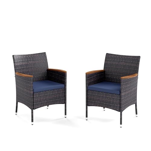 Image of MFSTUDIO Patio Outdoor Wicker Chairs, Woven Rattan Patio Dining Chairs Set of 2, Oversized 2 Outdoor Dining Chairs with Cushions Armrests for Outside Table