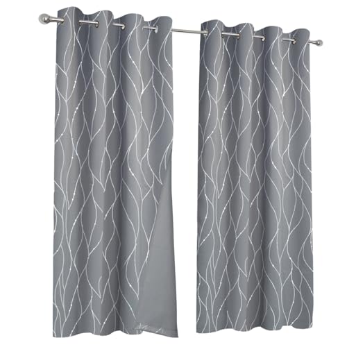 IDMarket - Lot de 2 rideaux thermiques gris anthracite motif courbe 140x240 cm