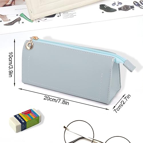 Image of iSuperb Leather Pencil Pouch PU Pencil Case with Zipper Pen Bag Make Up Cosmetic Pouch for Office Travel (Blue)