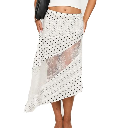 Half Slip For Women Y2k Polka Dots Under Dress Irregular Lace Mesh Long Low Waist Underskirt Skirts