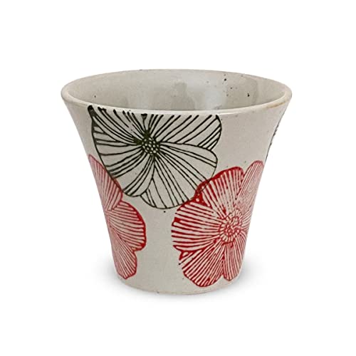 ジェイキッチンズ 勲山窯 日本酒 グラス 電子レンジ対応 波佐見焼 日本製 (酒 ・ 冷酒 おちょこ 柄 140cc 陶器) ライン 花紋 レッド