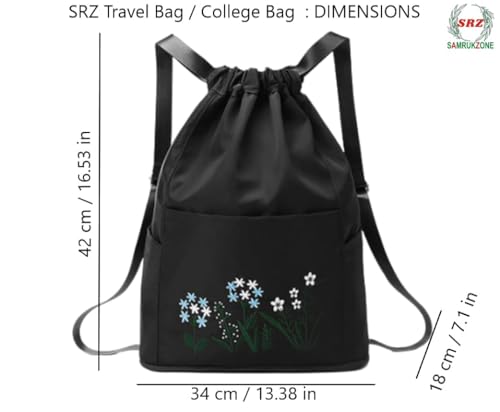Image of SRZ School Bag College Bag Backpack for women Travel bag Polyester Trendy Stylish Backpack Drawstring Embroidery