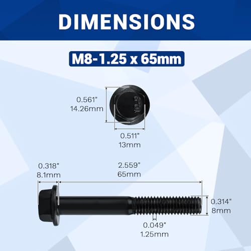 Image of 10-Sets M8-1.25 x 65mm Grade 10.9 Flange Hex Bolts + Flange Nut + Flat Washer + Lock Washer Combo Pack, Black Oxide, for Automotive & Machinery