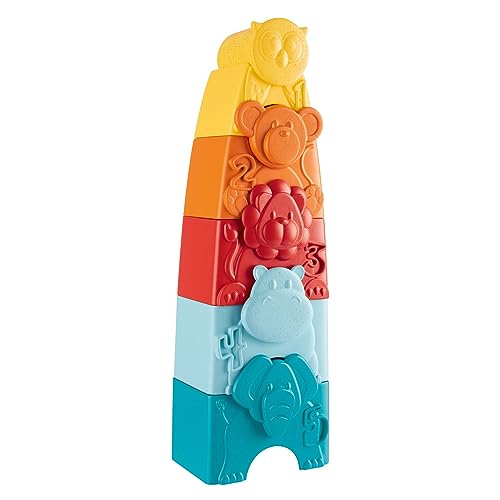 Chicco Eco+ Animal Tower, stapelbarer Turm und Stapelformen, 5 farbige stapelbare Formen, recycelter Kunststoff, entwickelt logische und manuelle Fähigkeiten, Made in Italy, Lernspiele, 9-36 Monate