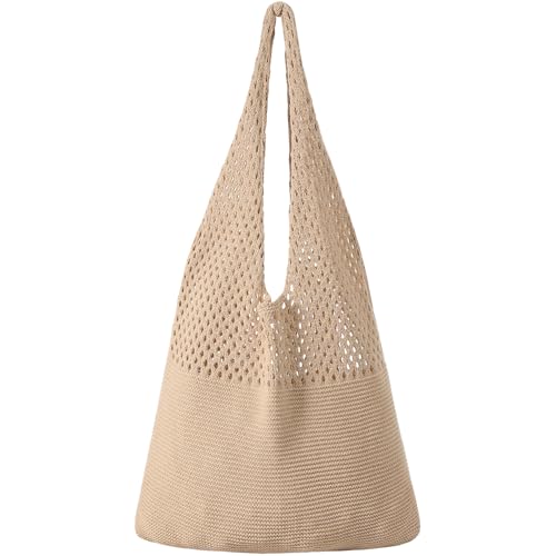 Image of Premillow Crochet Beach Tote Bags, Stylish Mesh Beach Bags Shoulder Bag for Women, Cute Summer Vacation Boho Tote Bag