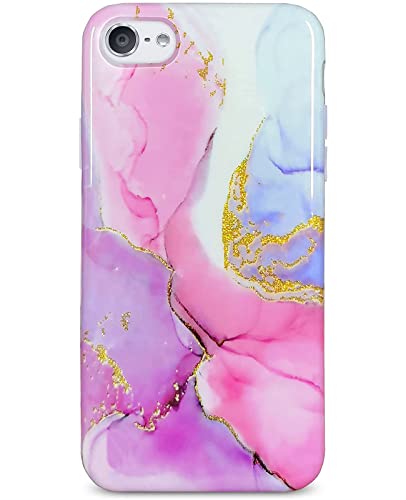 J.west iPod Touch 7th Generation Case, Sparkle Gold Glitter Pink Marble Design Slim Fit Anti-Scratch Flex Soft TPU Bumper Protective Case for iPod Touch 5/6/7, Marble