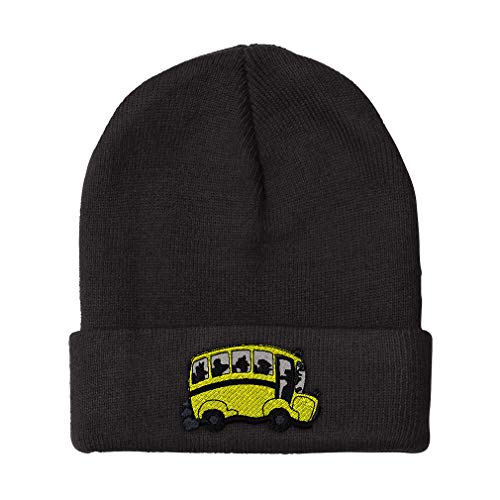 Beanies for Men School Bus C Embroidery Bus School Bus Winter Hats for Women Acrylic Skull Cap 1 Size Black Design Only