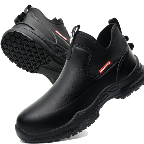 Black Work Shoes for Men Women Non Slip Kitchen Chef Shoes Waterproof Food Service Restaurant Slip on Sneakers Walking and Casual Slip Resistant Cleaning Work Footwear