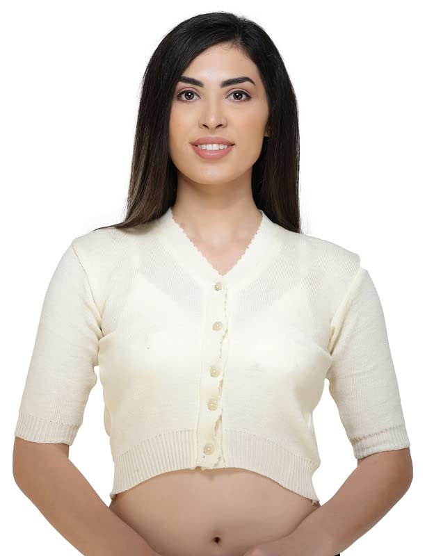 Image of Women Winter Wear V-Neck Half Sleeves Regular Fit Woollen Blouse