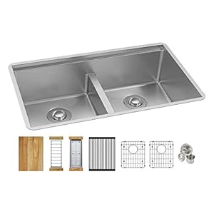 Elkay Crosstown 16 Gauge Workstation Stainless Steel, 31-1/2" x 18-1/2" x 9" Equal Double Bowl Sink Kit with Aqua Divide Elkay Crosstown 16 Gauge Workstation Stainless Steel 31 12 x 18 12 x 9 Equal Double Bowl Sink Kit with Aqua Divide